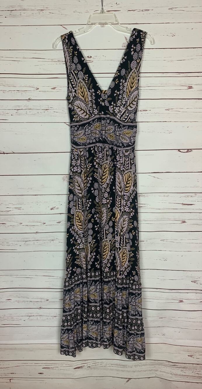 Maeve by Anthropologie Women's M Medium "Giulietta" Black Boho Floral Maxi Dress